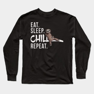 Funky Relaxed Lazy Sloth Eat Sleep Chill Repeat Long Sleeve T-Shirt